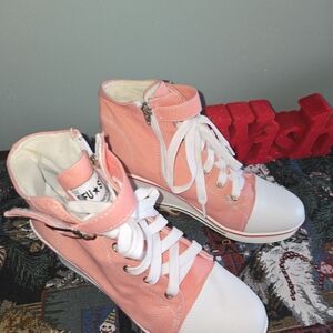 Pink High-Top Sneakers with White Accents